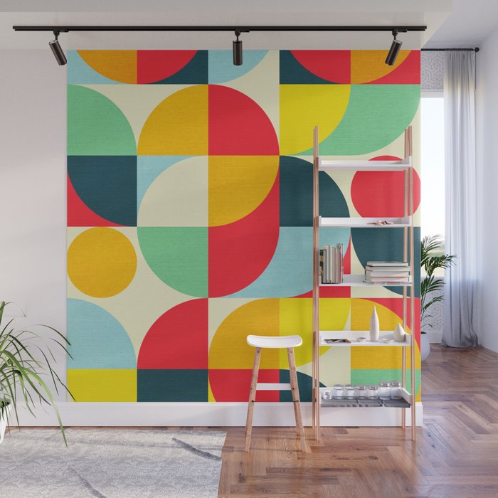 Mid Century Bauhaus Geometric Pattern Wall Mural Gallery Image 1