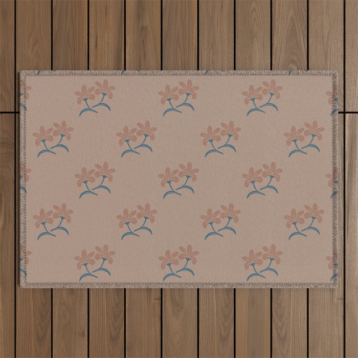 Neutral Modern Flowers- Romantic Botanical Pattern Outdoor Rug Gallery Image 1