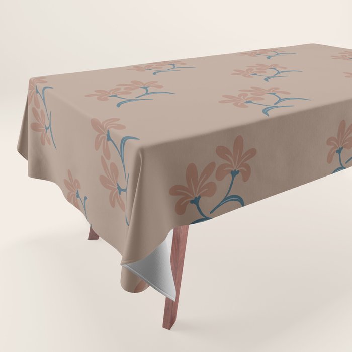 Neutral Modern Flowers- Romantic Botanical Pattern Tablecloth Gallery Image 1