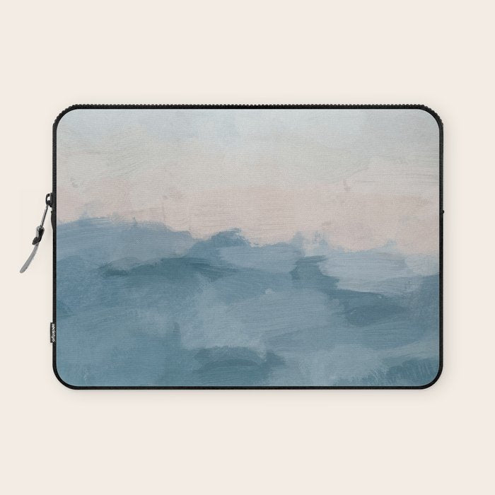 Sunrise Waves - Ocean Blue Soft Pink Peach Nautical Sea Sailing Abstract Nature Painting Art Print  Laptop Sleeve Gallery Image 1