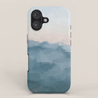 Sunrise Waves - Ocean Blue Soft Pink Peach Nautical Sea Sailing Abstract Nature Painting Art Print  iPhone Case Gallery Image 1