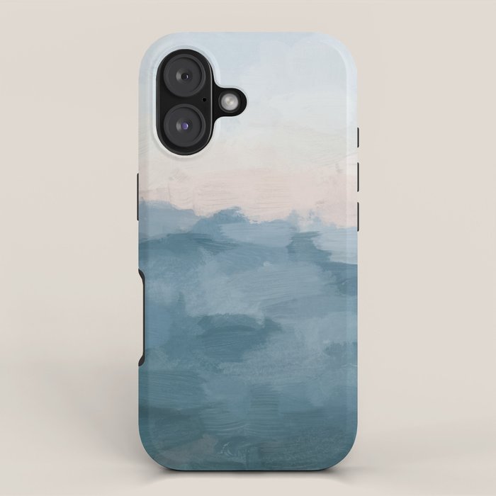 Sunrise Waves - Ocean Blue Soft Pink Peach Nautical Sea Sailing Abstract Nature Painting Art Print  iPhone Case Gallery Image 1