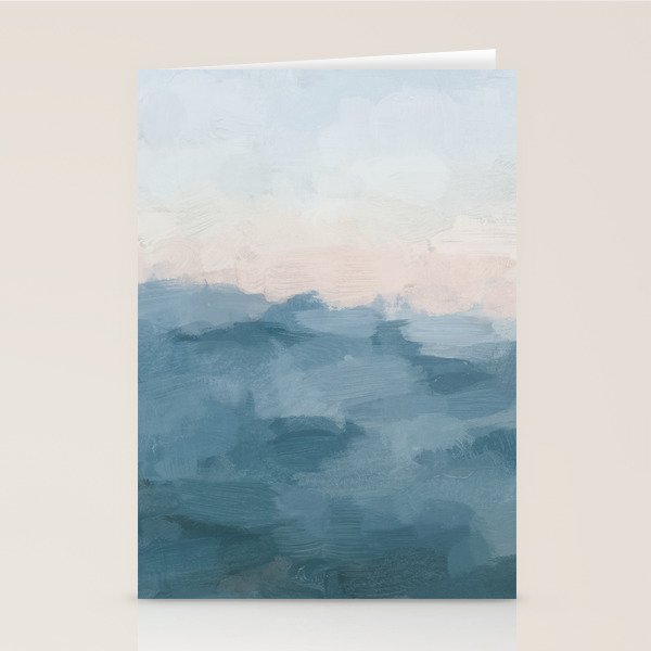 Sunrise Waves - Ocean Blue Soft Pink Peach Nautical Sea Sailing Abstract Nature Painting Art Print  Stationery Card Gallery Image 1