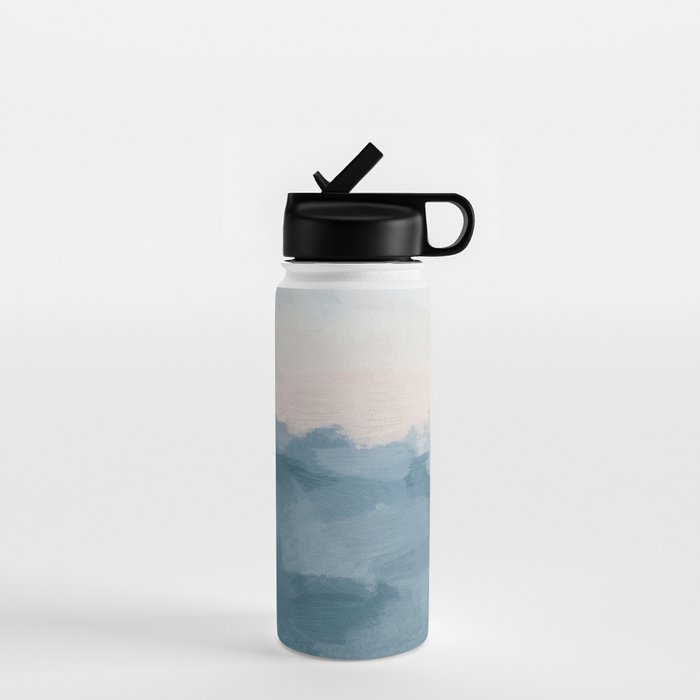Sunrise Waves - Ocean Blue Soft Pink Peach Nautical Sea Sailing Abstract Nature Painting Art Print  Water Bottle Gallery Image 1