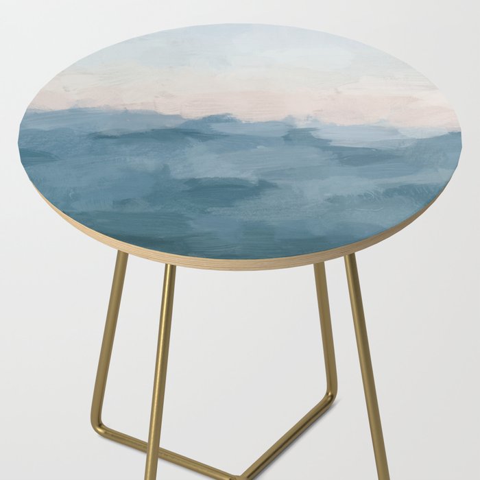 Sunrise Waves - Ocean Blue Soft Pink Peach Nautical Sea Sailing Abstract Nature Painting Art Print  Side Table Gallery Image 2