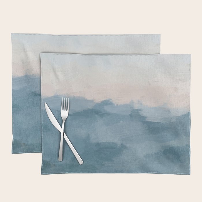Sunrise Waves - Ocean Blue Soft Pink Peach Nautical Sea Sailing Abstract Nature Painting Art Print  Placemat Gallery Image 1