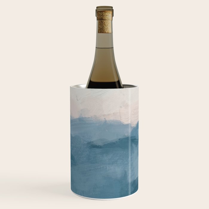 Sunrise Waves - Ocean Blue Soft Pink Peach Nautical Sea Sailing Abstract Nature Painting Art Print  Wine Chiller Gallery Image 2