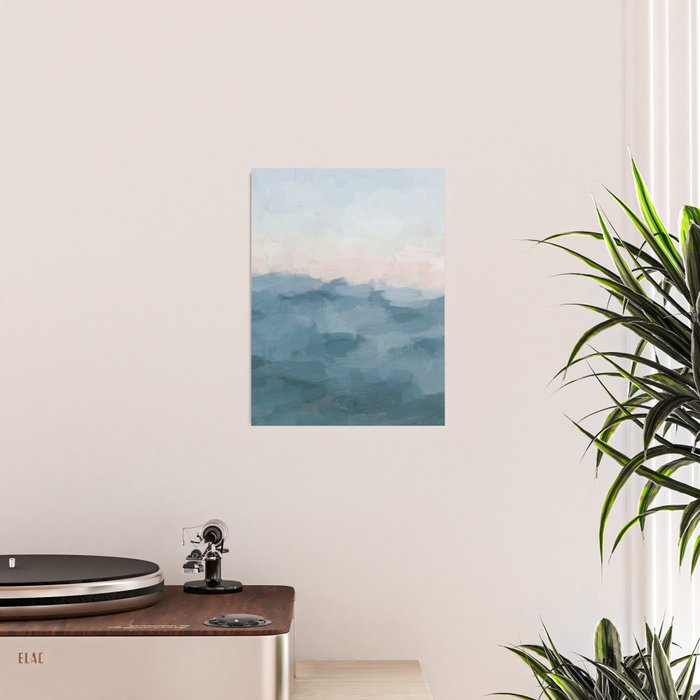Sunrise Waves - Ocean Blue Soft Pink Peach Nautical Sea Sailing Abstract Nature Painting Art Print  Poster Gallery Image 2