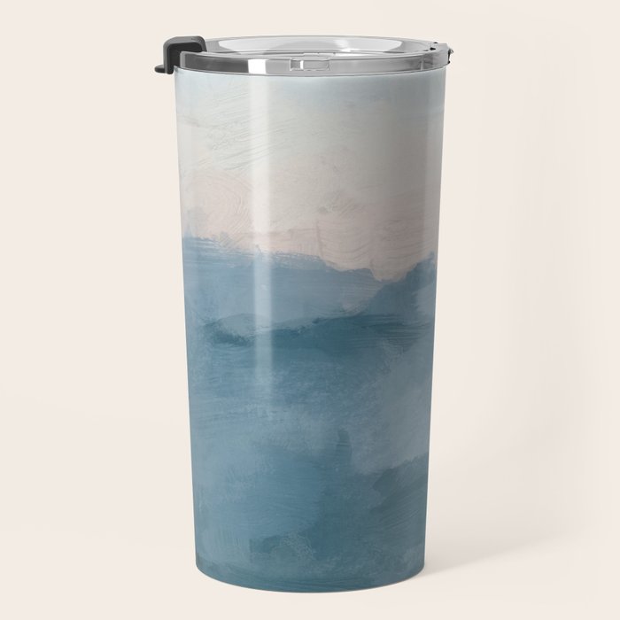 Sunrise Waves - Ocean Blue Soft Pink Peach Nautical Sea Sailing Abstract Nature Painting Art Print  Travel Mug Gallery Image 3