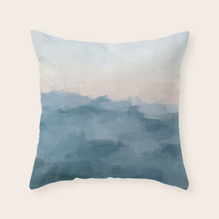 Sunrise Waves - Ocean Blue Soft Pink Peach Nautical Sea Sailing Abstract Nature Painting Art Print  Throw Pillow Gallery Image 6