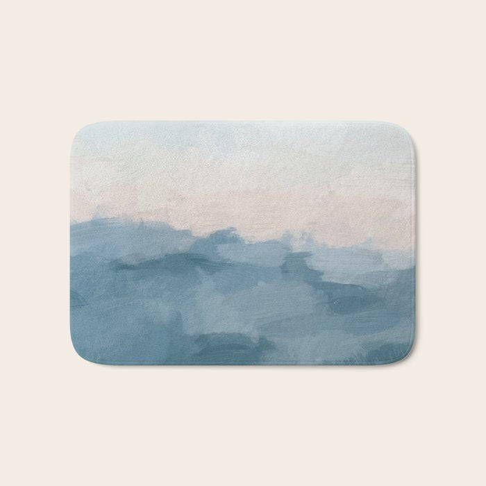 Sunrise Waves - Ocean Blue Soft Pink Peach Nautical Sea Sailing Abstract Nature Painting Art Print  Bath Mat Gallery Image 1
