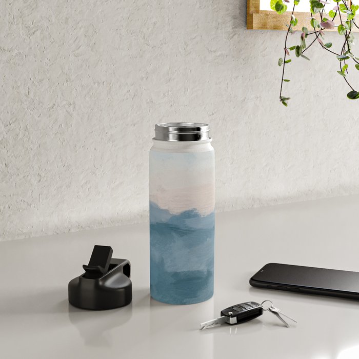 Sunrise Waves - Ocean Blue Soft Pink Peach Nautical Sea Sailing Abstract Nature Painting Art Print  Water Bottle Gallery Image 4