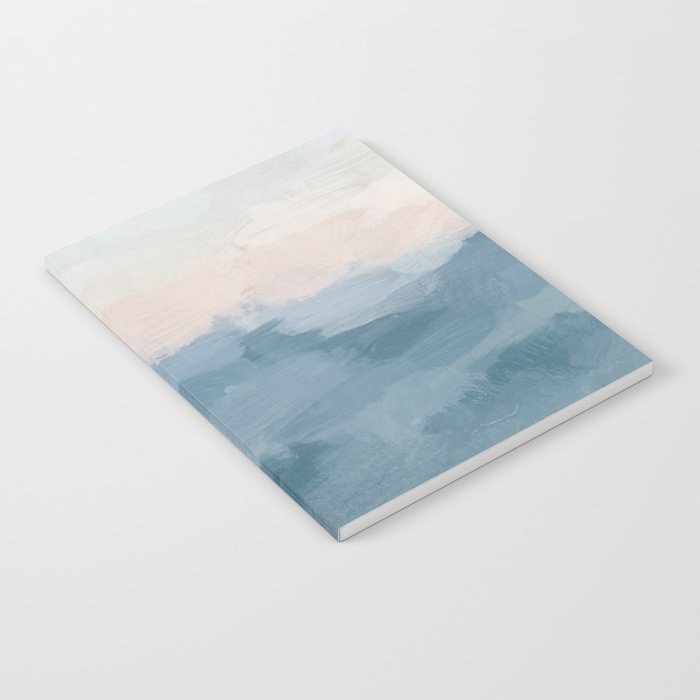 Sunrise Waves - Ocean Blue Soft Pink Peach Nautical Sea Sailing Abstract Nature Painting Art Print  Notebook Gallery Image 1