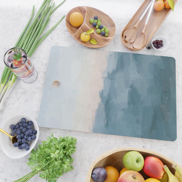 Sunrise Waves - Ocean Blue Soft Pink Peach Nautical Sea Sailing Abstract Nature Painting Art Print  Cutting Board Gallery Image 2
