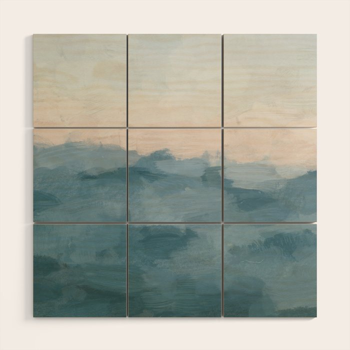 Sunrise Waves - Ocean Blue Soft Pink Peach Nautical Sea Sailing Abstract Nature Painting Art Print  Wood Wall Art Gallery Image 1
