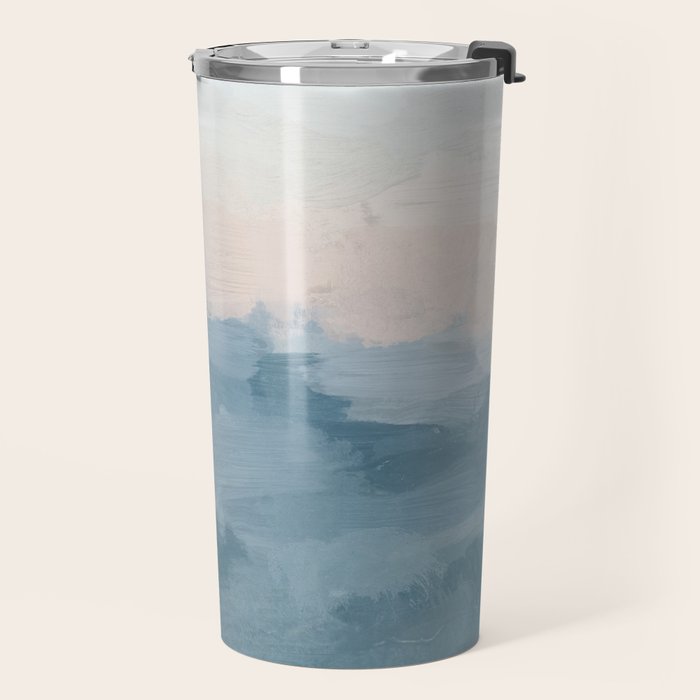 Sunrise Waves - Ocean Blue Soft Pink Peach Nautical Sea Sailing Abstract Nature Painting Art Print  Travel Mug Gallery Image 2