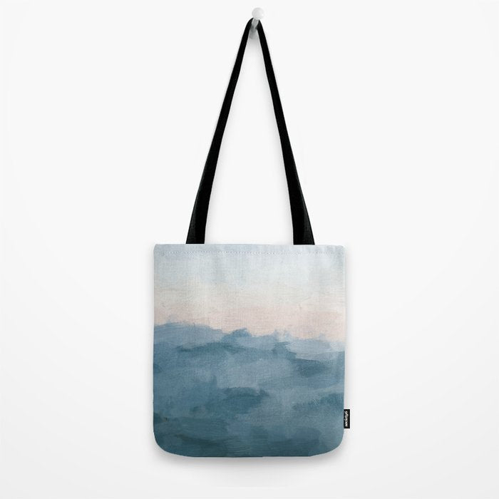 Sunrise Waves - Ocean Blue Soft Pink Peach Nautical Sea Sailing Abstract Nature Painting Art Print  Tote Bag Gallery Image 2