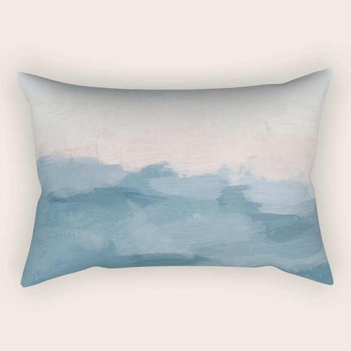 Sunrise Waves - Ocean Blue Soft Pink Peach Nautical Sea Sailing Abstract Nature Painting Art Print  Rectangular Pillow Gallery Image 2