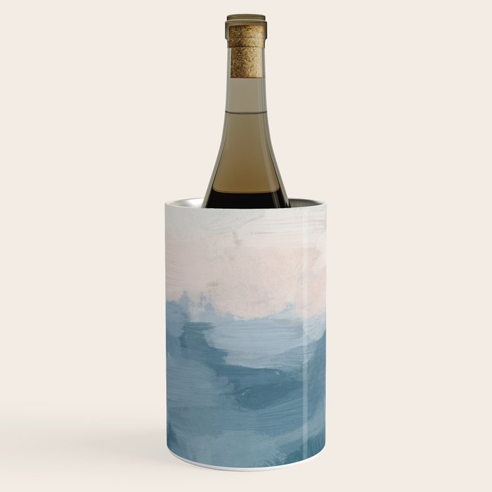 Sunrise Waves - Ocean Blue Soft Pink Peach Nautical Sea Sailing Abstract Nature Painting Art Print  Wine Chiller Gallery Image 3