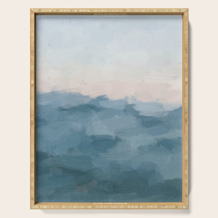 Sunrise Waves - Ocean Blue Soft Pink Peach Nautical Sea Sailing Abstract Nature Painting Art Print  Serving Tray Gallery Image 1