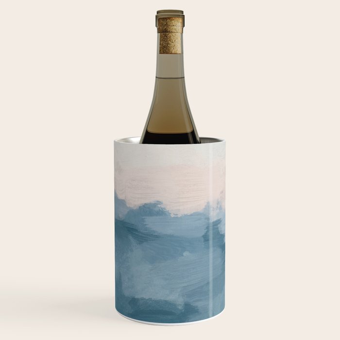 Sunrise Waves - Ocean Blue Soft Pink Peach Nautical Sea Sailing Abstract Nature Painting Art Print  Wine Chiller Gallery Image 1