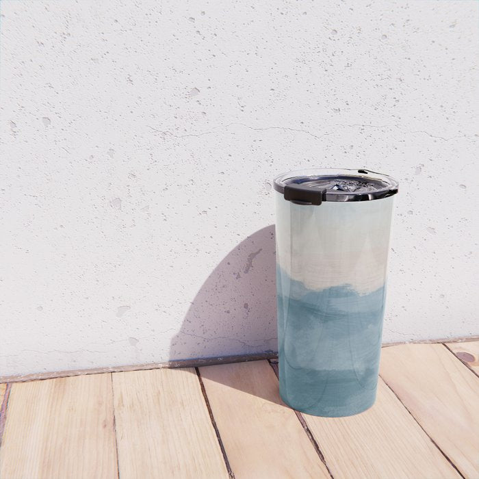 Sunrise Waves - Ocean Blue Soft Pink Peach Nautical Sea Sailing Abstract Nature Painting Art Print  Travel Mug Gallery Image 4