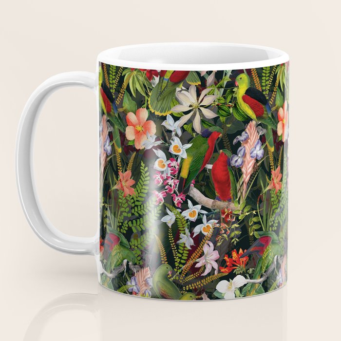 Vintage & Shabby Chic - Black Tropical Parrot Night Garden Coffee Mug Gallery Image 3