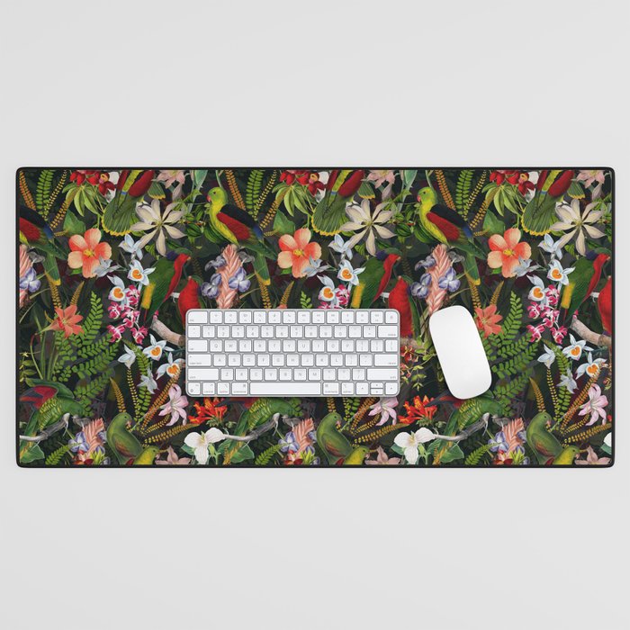 Vintage & Shabby Chic - Black Tropical Parrot Night Garden Desk Mat Gallery Image 1