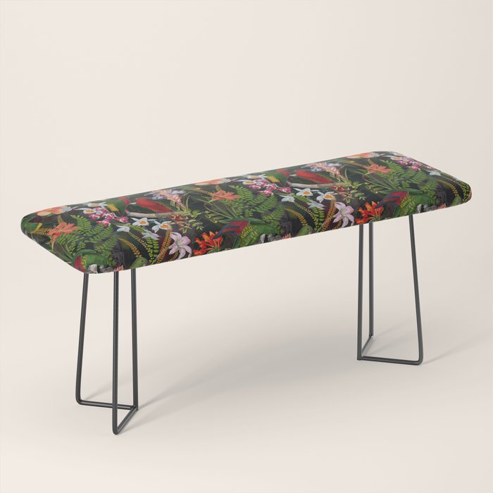 Vintage & Shabby Chic - Black Tropical Parrot Night Garden Bench Gallery Image 1