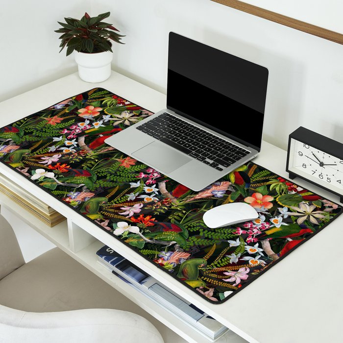 Vintage & Shabby Chic - Black Tropical Parrot Night Garden Desk Mat Gallery Image 2