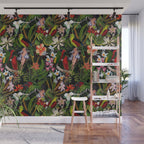 Vintage & Shabby Chic - Black Tropical Parrot Night Garden Wall Mural Gallery Image 1