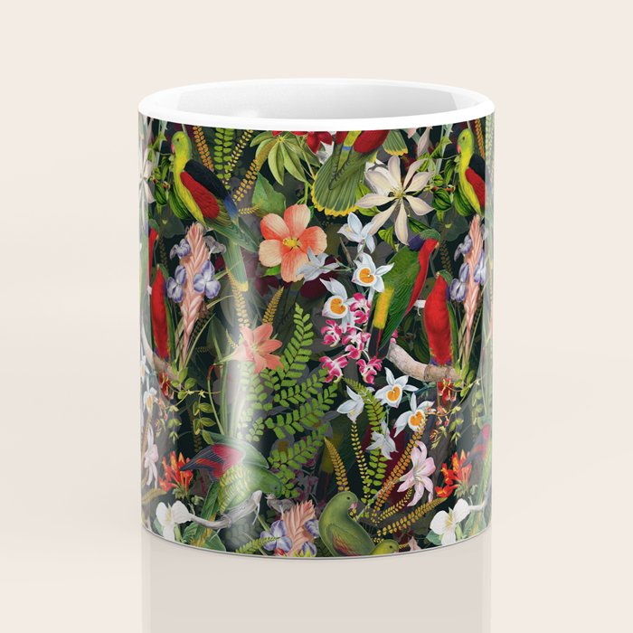 Vintage & Shabby Chic - Black Tropical Parrot Night Garden Coffee Mug Gallery Image 4