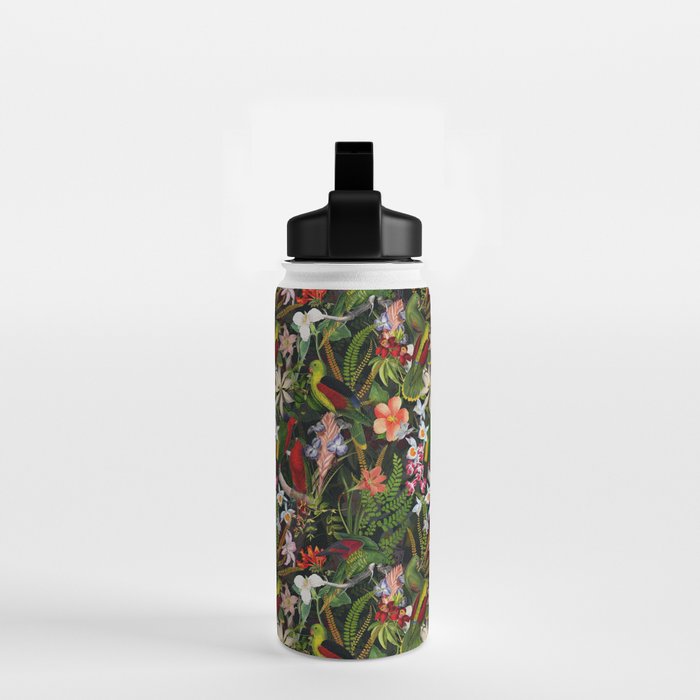 Vintage & Shabby Chic - Black Tropical Parrot Night Garden Water Bottle Gallery Image 2