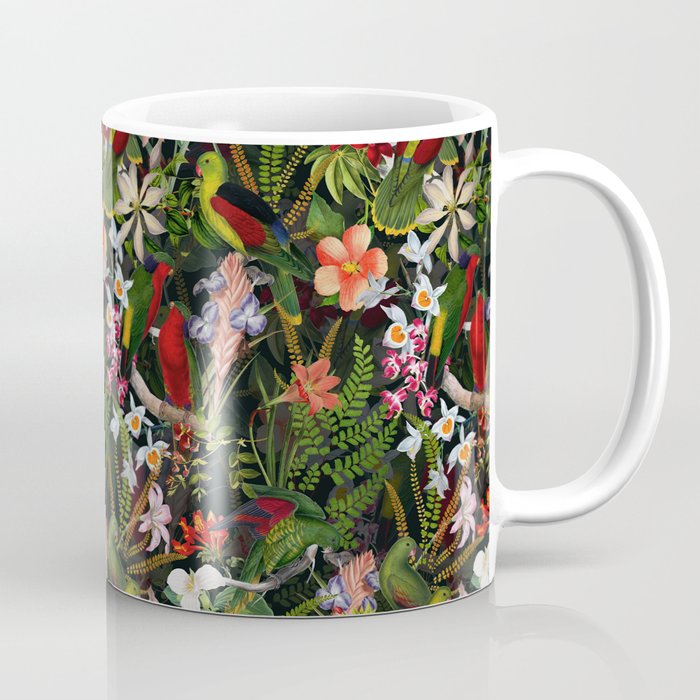 Vintage & Shabby Chic - Black Tropical Parrot Night Garden Coffee Mug Gallery Image 1