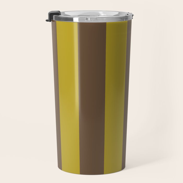 Vintage Moss and Coffee Stripes Travel Mug Gallery Image 3