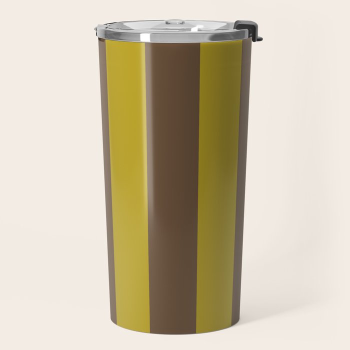 Vintage Moss and Coffee Stripes Travel Mug Gallery Image 2