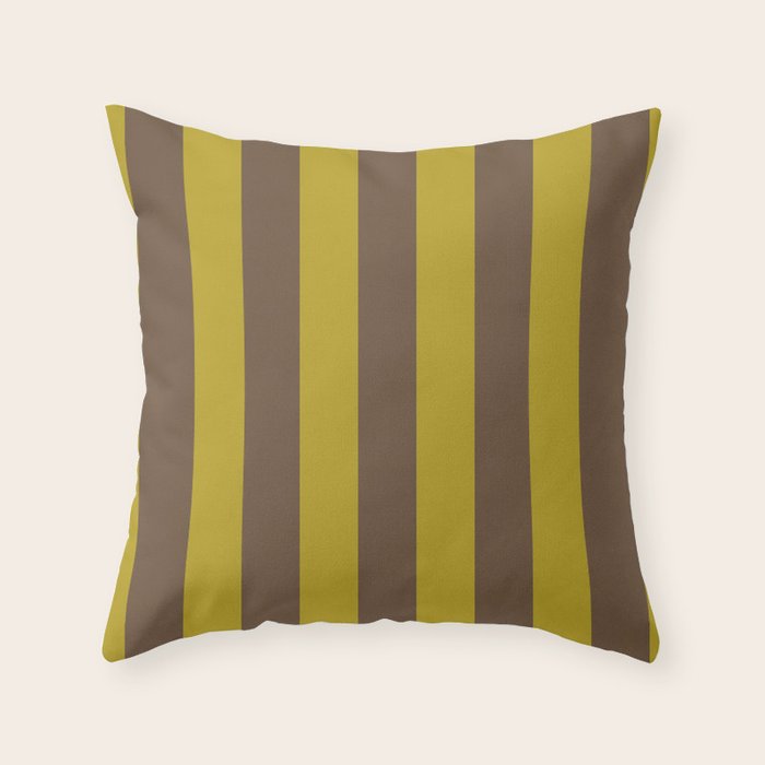 Vintage Moss and Coffee Stripes Throw Pillow Gallery Image 6