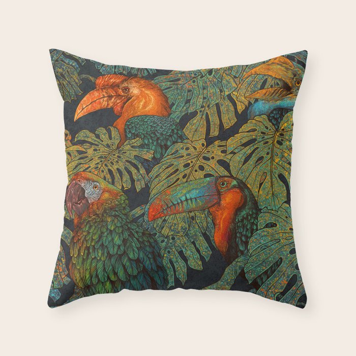 Banana Birds Throw Pillow Gallery Image 1