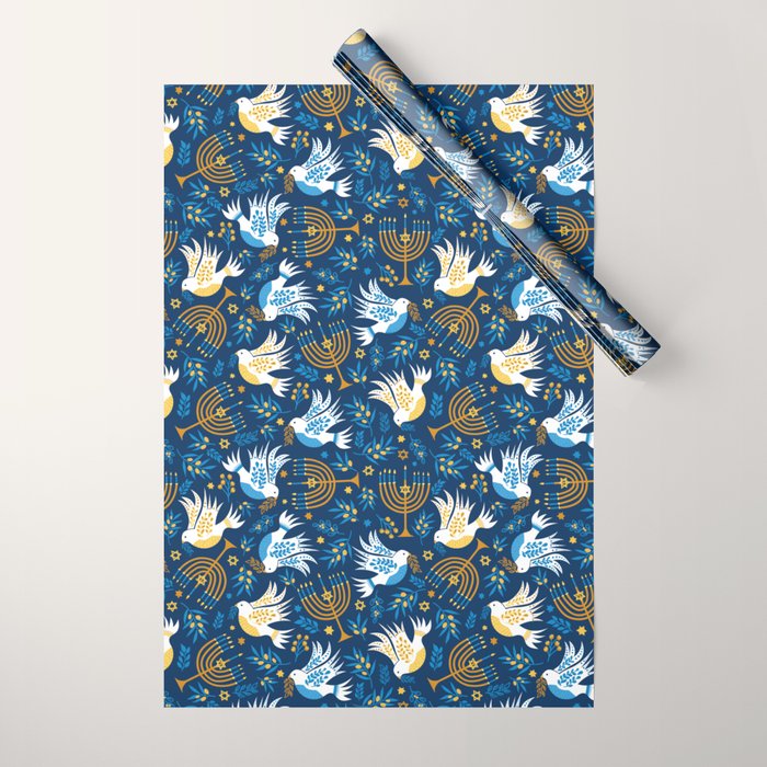 Hanukkah Blue Pattern Wrapping Paper Gallery Image 1