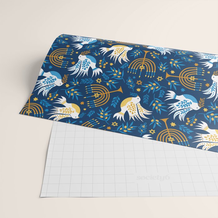 Hanukkah Blue Pattern Wrapping Paper Gallery Image 2