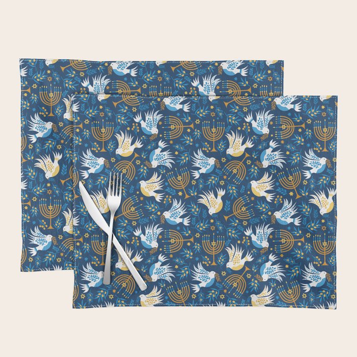 Hanukkah Blue Pattern Placemat Gallery Image 1