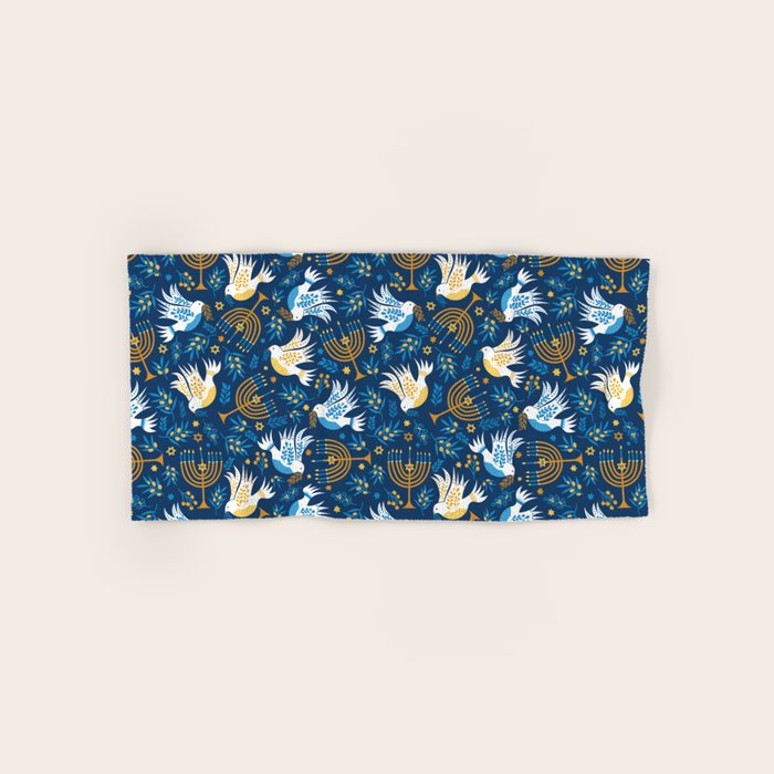 Hanukkah Blue Pattern Bath Towel Gallery Image 1