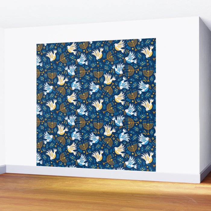 Hanukkah Blue Pattern Wall Mural Gallery Image 2