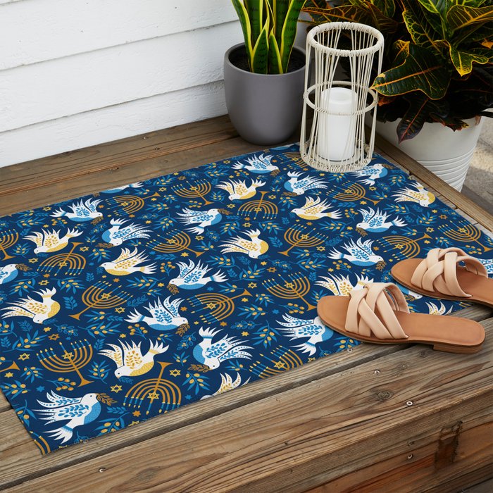 Hanukkah Blue Pattern Outdoor Rug Gallery Image 2