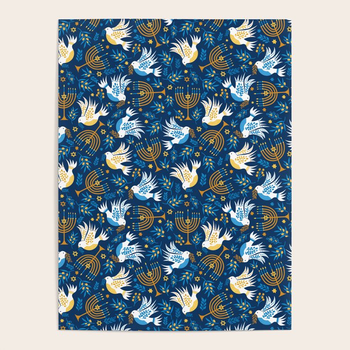 Hanukkah Blue Pattern Poster Gallery Image 1