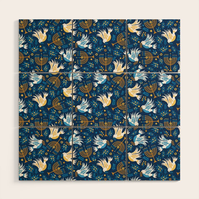 Hanukkah Blue Pattern Wood Wall Art Gallery Image 1