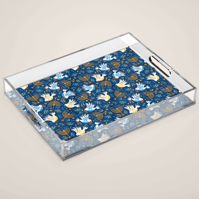 Hanukkah Blue Pattern Acrylic Tray Gallery Image 1