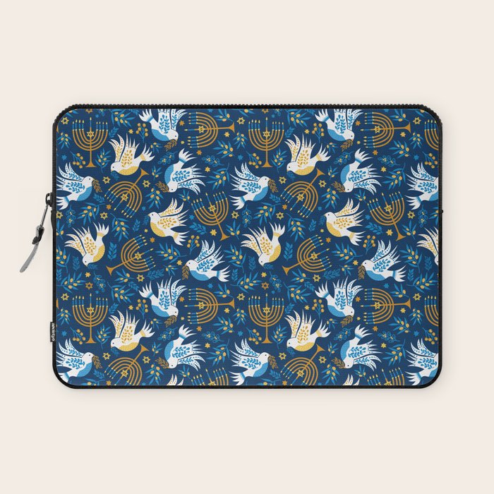 Hanukkah Blue Pattern Laptop Sleeve Gallery Image 1