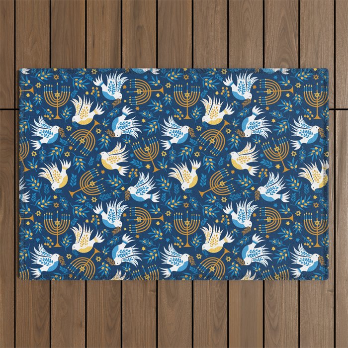 Hanukkah Blue Pattern Outdoor Rug Gallery Image 1