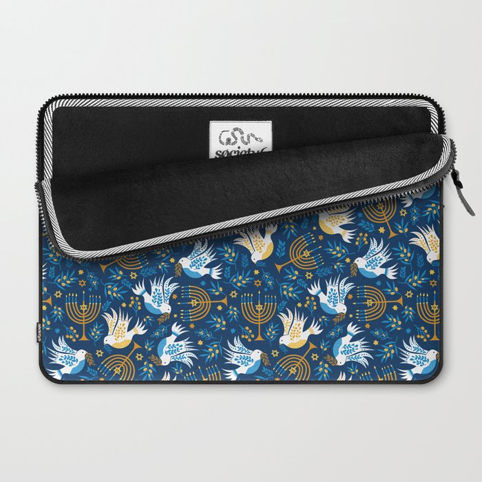 Hanukkah Blue Pattern Laptop Sleeve Gallery Image 2
